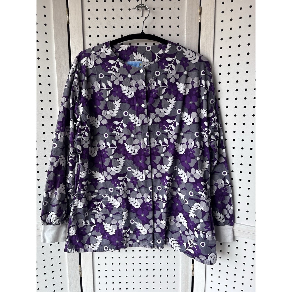Uniform Destination Women's S Cotton Spandex Snap Front Scrub Jacket Floral